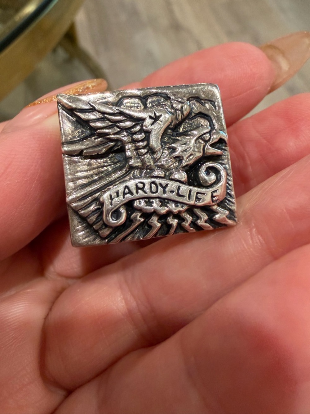 Ed Hardy Silver Square Winged Skull Statement Ring - Picture 4 of 4